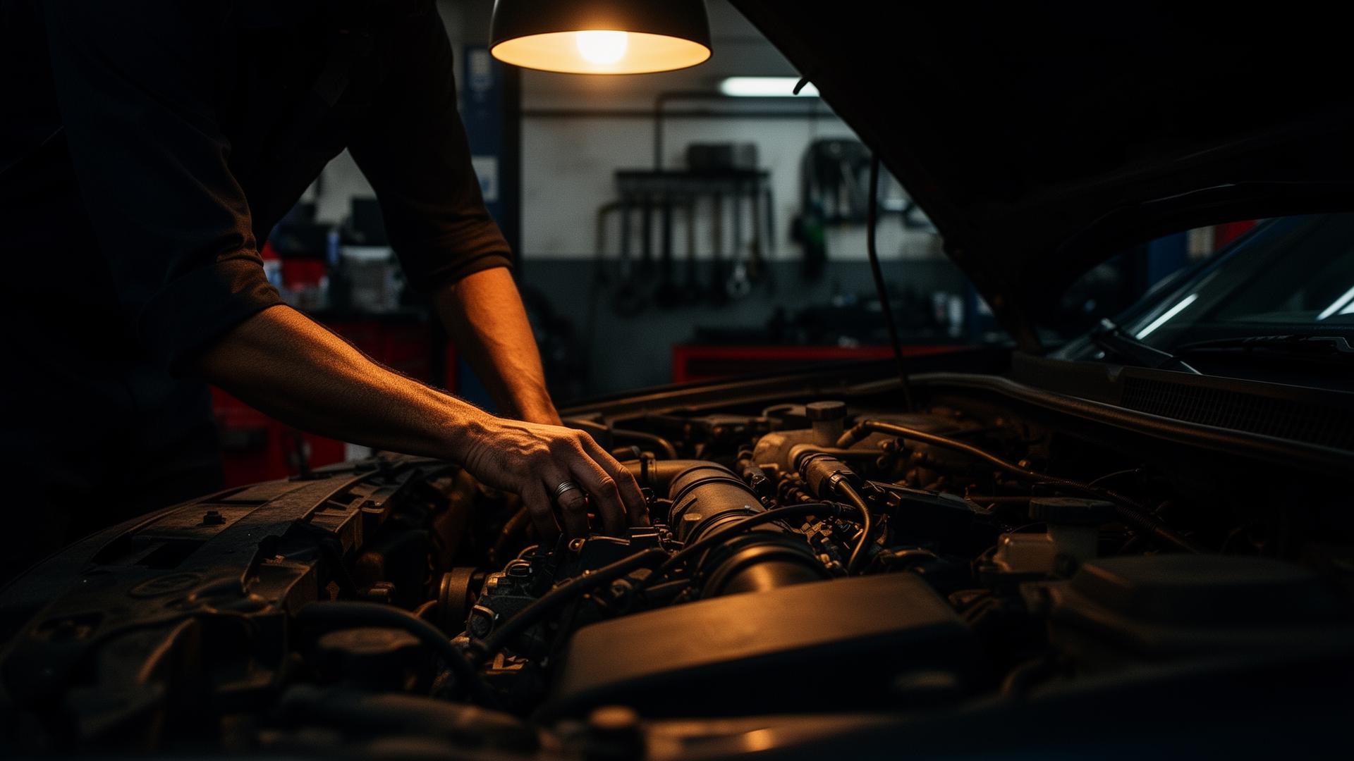 Mecánico trabajando en el motor de un vehículo